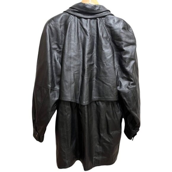 Vintage Gabriel Collection Heavyweight Black Leather Trench Coat Jacket Sz Large - Picture 2 of 9